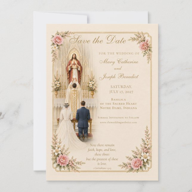 Sacred Heart Traditional Catholic Wedding Save The Date (Front)