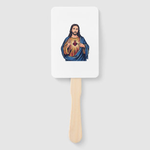 Sacred Heart Vintage Engraving Religious Vector De Hand Fan