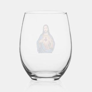 Sacred Heart Vintage Engraving Religious Vector De Stemless Wine Glass