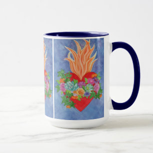 Sacred Heart Watercolor Blue Mug