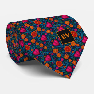 Sacred Hearts and Marigold Flowers Tie