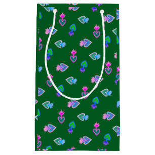 Sacred Hearts Catholic Folk Art Green Small Gift Bag