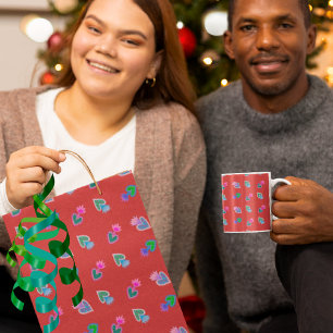 Sacred Hearts Catholic Folk Art Red Small Gift Bag