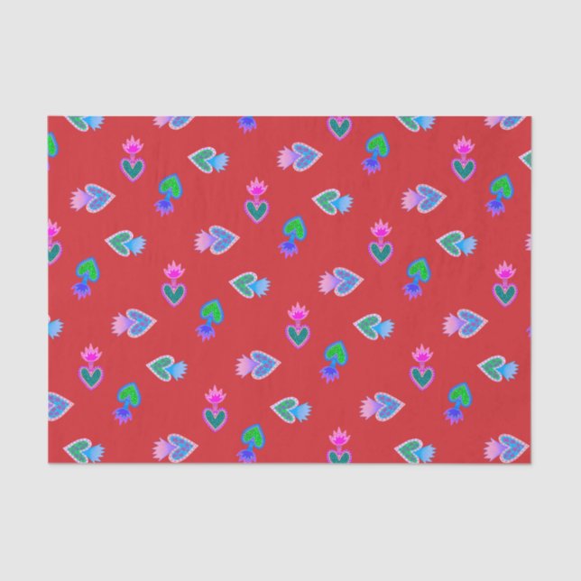 Sacred Hearts Catholic Folk Art Red Tissue Paper (Front)