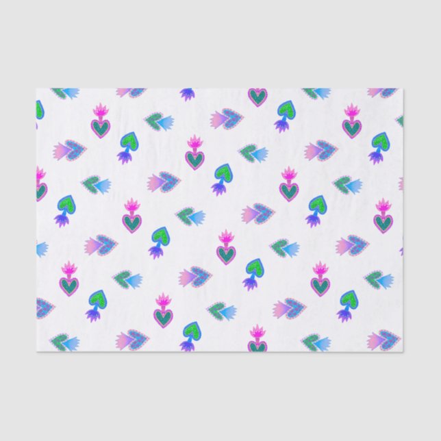 Sacred Hearts Catholic Folk Blue Red Tissue Paper (Front)