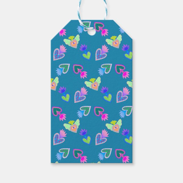 Sacred Hearts Folk Art  Gift Tags (Front)