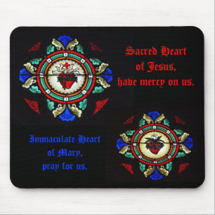Sacred Hearts of Jesus & Mary Stained Glass Mousep Mouse Mat