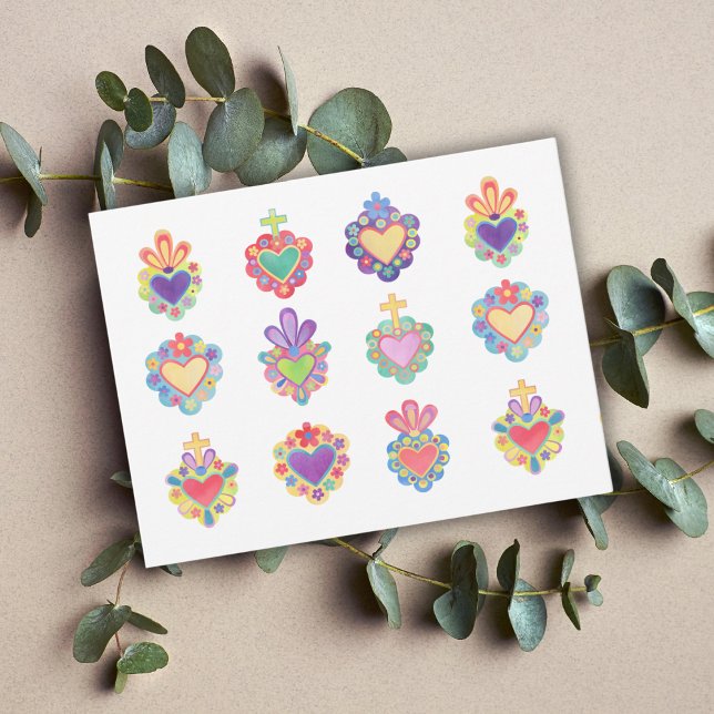 SACRED HEARTS, WATERCOLOR, mexico, mexican folk Postcard (Creator Uploaded)