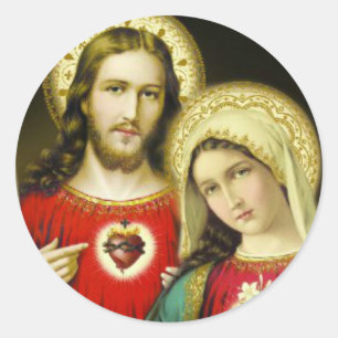 Sacred Immaculate Heart Jesus Mary Classic Round Sticker