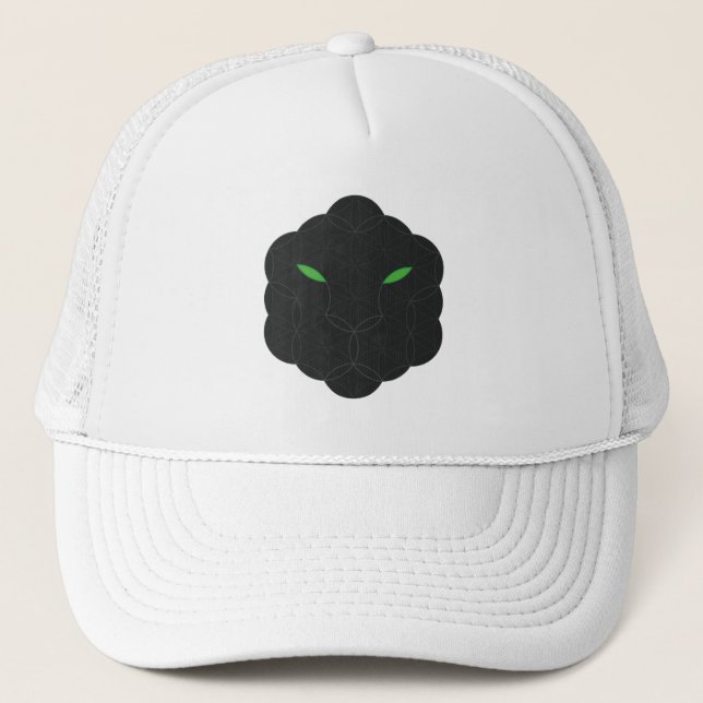 Sacred Jaguar- Face of  Life, Black. Trucker Hat (Front)