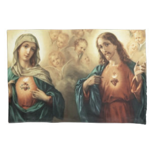 Sacred Jesus Immaculate Heart Mary Angels Cherubs Pillowcase