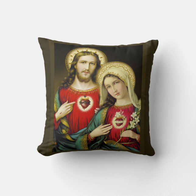 Sacred Jesus Immaculate Heart Mary Cushion (Front)