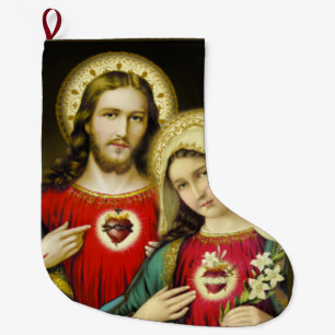 Sacred Jesus Immaculate Heart Mary Large Christmas Stocking