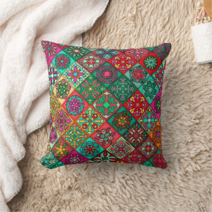 Sacred Lines – Geometric Boho Indian Pattern Cushion
