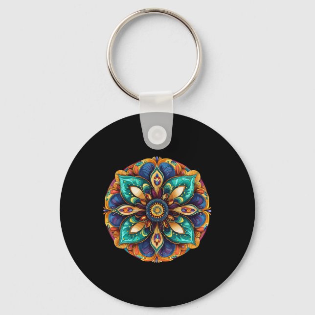 Sacred Lotus Mandala Boho Meditation  Key Ring (Front)