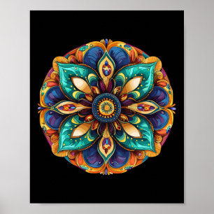 Sacred Lotus Mandala Boho Meditation Poster