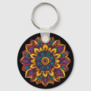 Sacred Lotus Mandala Boho Yoga Meditation Harmony Key Ring
