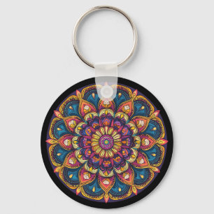 Sacred Lotus Mandala Boho Yoga Meditation Key Ring