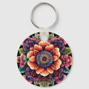 Sacred Lotus Mandala Floral Bloom Meditation Key Ring