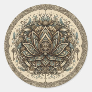 Sacred Lotus Mandala Vintage Spiritual Art Classic Round Sticker