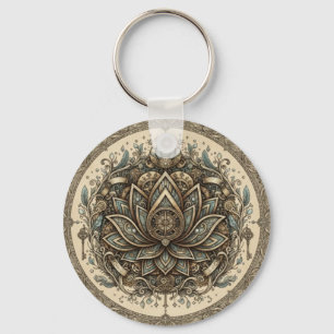 Sacred Lotus Mandala Vintage Spiritual Art Key Ring