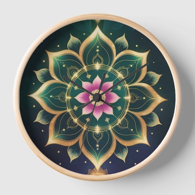 Sacred Lotus Moon Mandala – Celestial Aura Clock (Front)