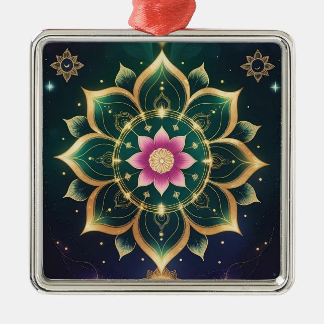 Sacred Lotus Moon Mandala – Celestial Aura Metal Tree Decoration (Front)
