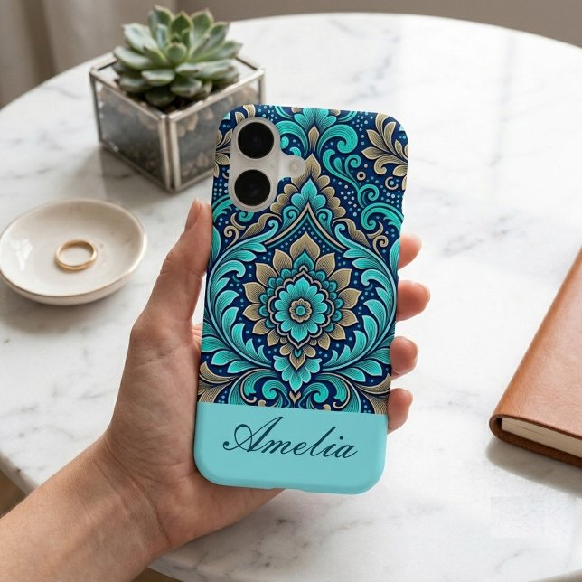 Sacred Mandala Spirituality Navy Blue Teal Damasks (Sacred Mandala Spirituality Navy Blue Teal Damasks Case-Mate iPhone Case)