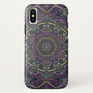 Sacred mandala stars and lace purple and black iPhone x case