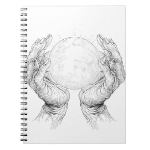 Sacred Moon Held by Weathered Hands Notebook
