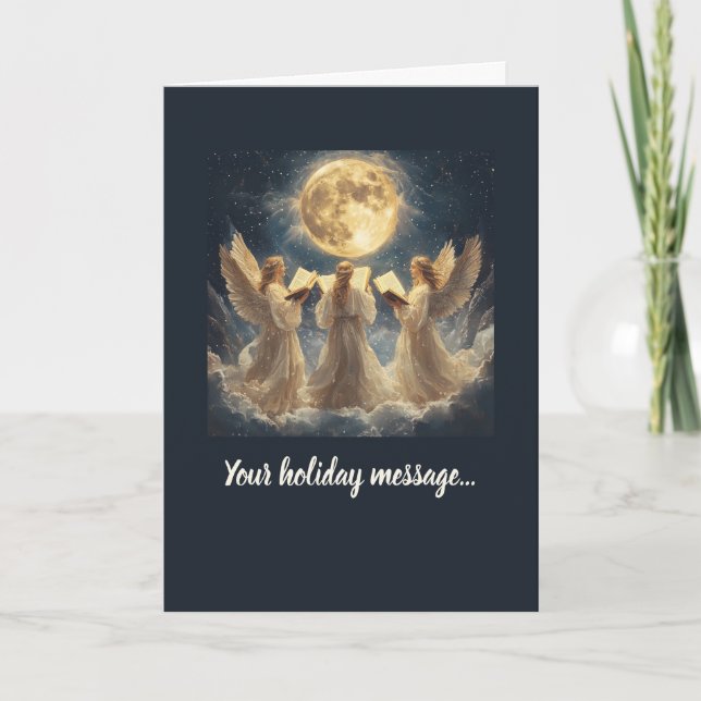Sacred Moonlit Angels Folded Christmas Card (Front)