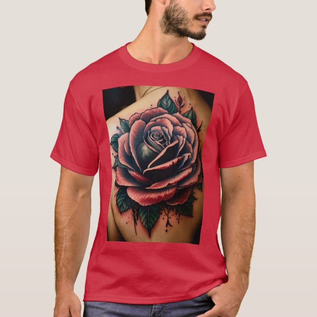 Sacred Navigation: Tattoo Style Rose Compass T-Shi T-Shirt (Front)