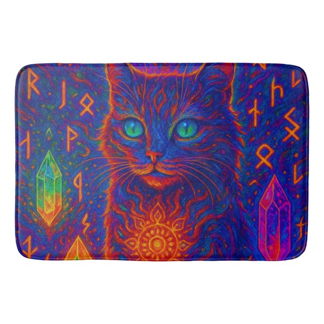 Sacred Neon Cat Bath Mat (Front)