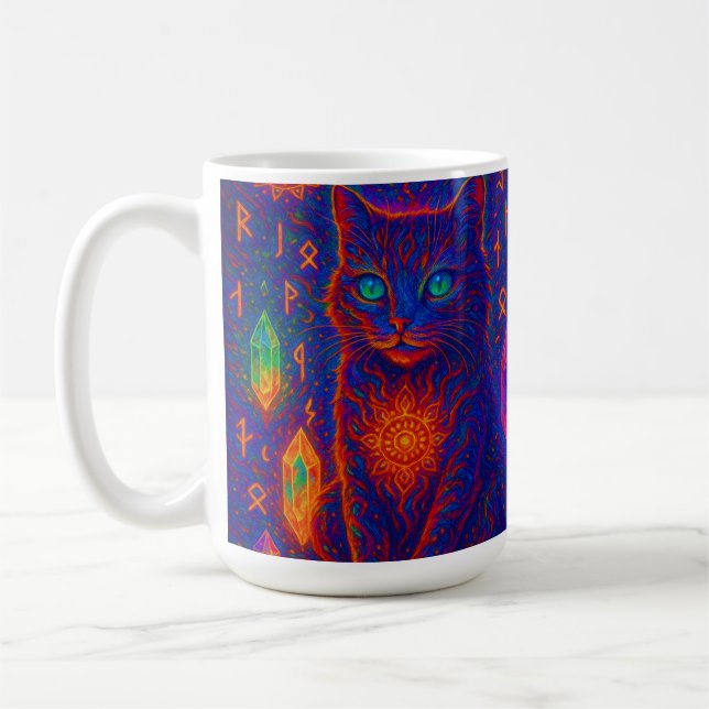 Sacred Neon Cat Coffee Mug (Left)