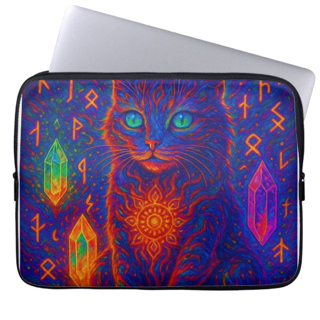 Sacred Neon Cat Laptop Sleeve (Front)