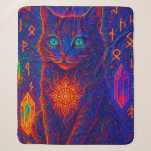 Sacred Neon Cat Sherpa Blanket