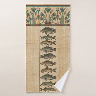 Sacred Nile Fish & Lotus Ancient Egyptian Bath Towel
