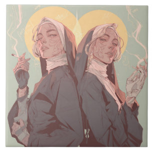 Sacred Rebels: Dreamlike Nun Aesthetic with Graffi Tile