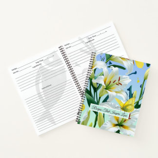 Sacred Recipe Journal White Lily Yellow Butterfly