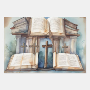 Sacred Scriptures & Cross Wrapping Paper Sheet