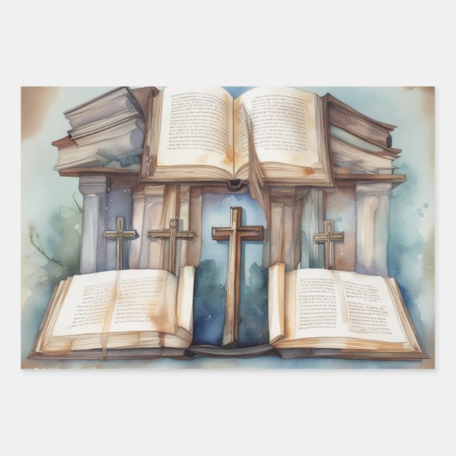 Sacred Scriptures & Cross Wrapping Paper Sheet (Front)
