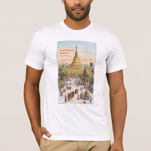 Sacred Shwedagon Pagoda Sunset Golden Myanmar Art T-Shirt