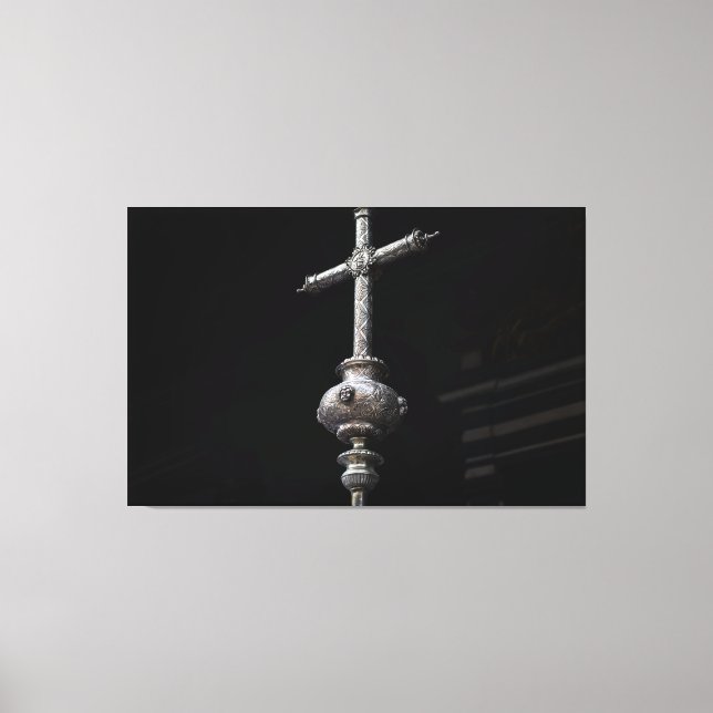 Sacred Silver: Ornate Processional Cross Canvas Print (Front)