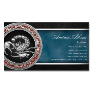 Sacred Silver Scorpion on Black Magnetic Business Card