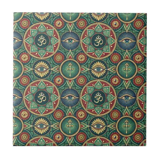 Sacred Symbol Zen Mandala - Spiritual Pattern Tile (Front)