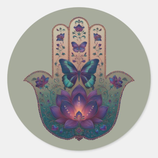 Sacred Transformation | Hamsa Hand Design Classic Round Sticker (Front)