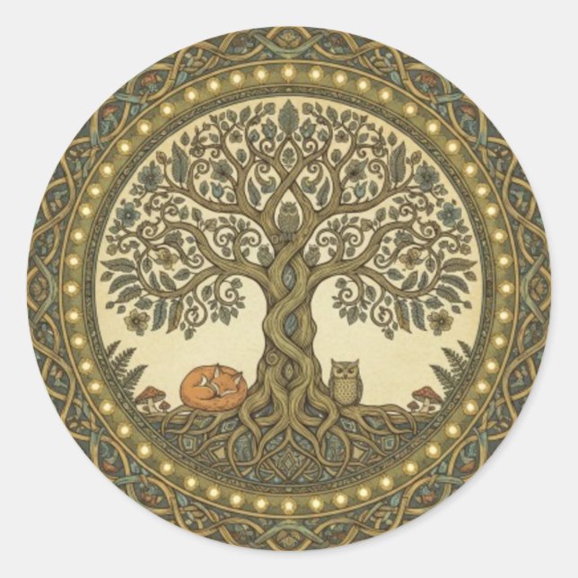Sacred Tree of Life Celtic Art Classic Round Sticker (Front)