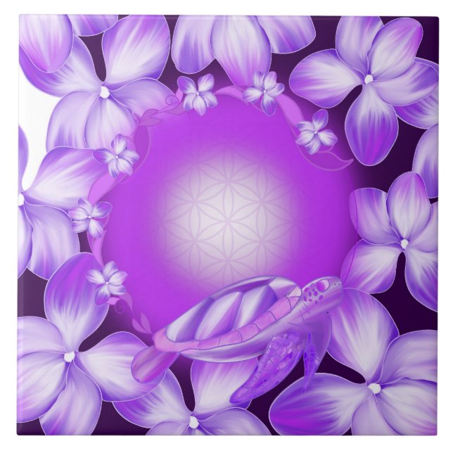 Sacred Turtle, Flower of Life & Floral Design Tile (Front)