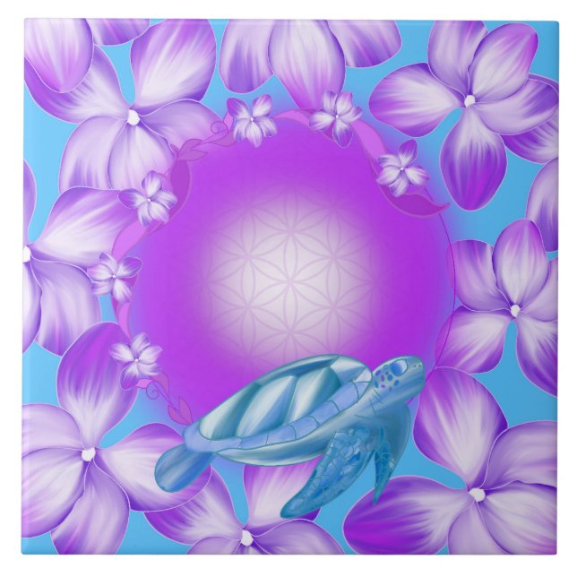 Sacred Turtle, Flower of Life & Floral Design Tile (Front)