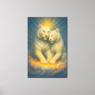 Sacred Twin White Tigers – Eternal Bond of Light Canvas Print